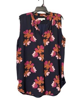 LOFT Floral Sleeveless Pullover Blouse Floral Tank Top Work Blue Spring XL
